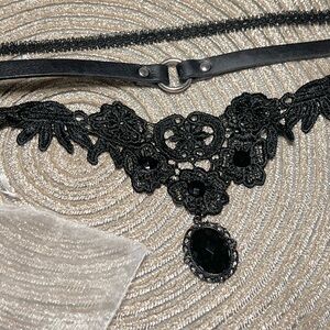 Romantic Goth Choker Bundle Quantity 3 Genuine Leather & Lace Layering 17" Gift